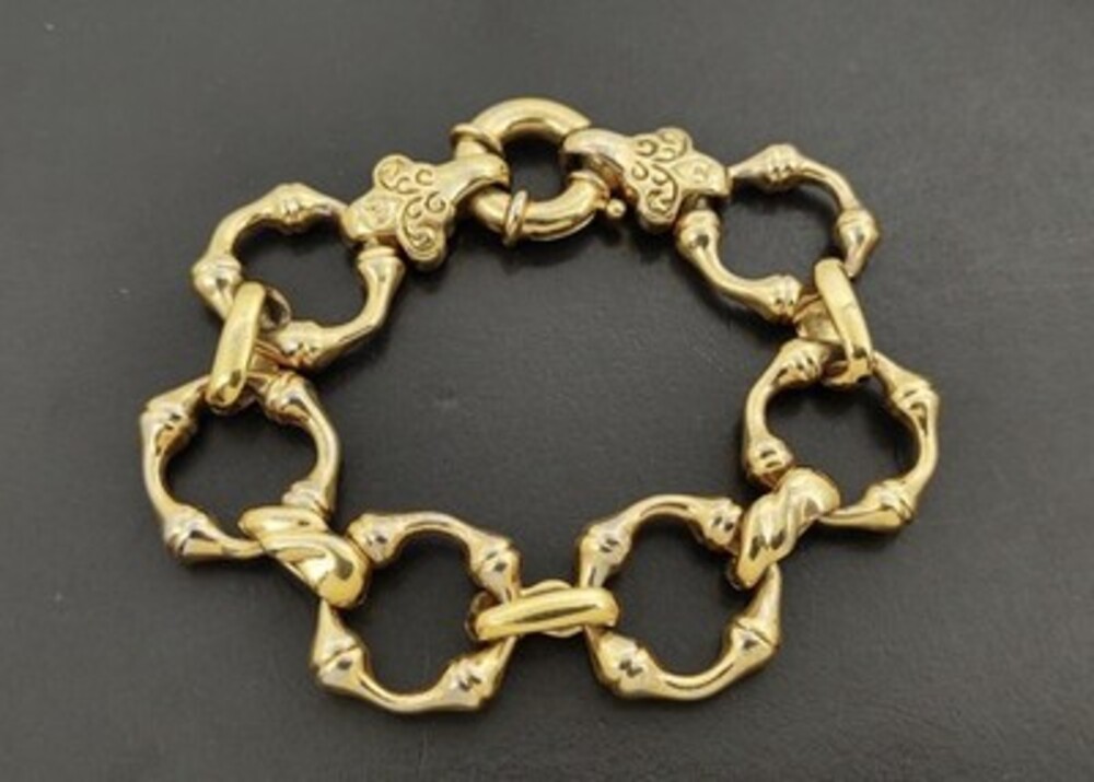 Vintage Gold. Over Sterling silver Puffy Link Chain Bracelet. 7.75 Inches